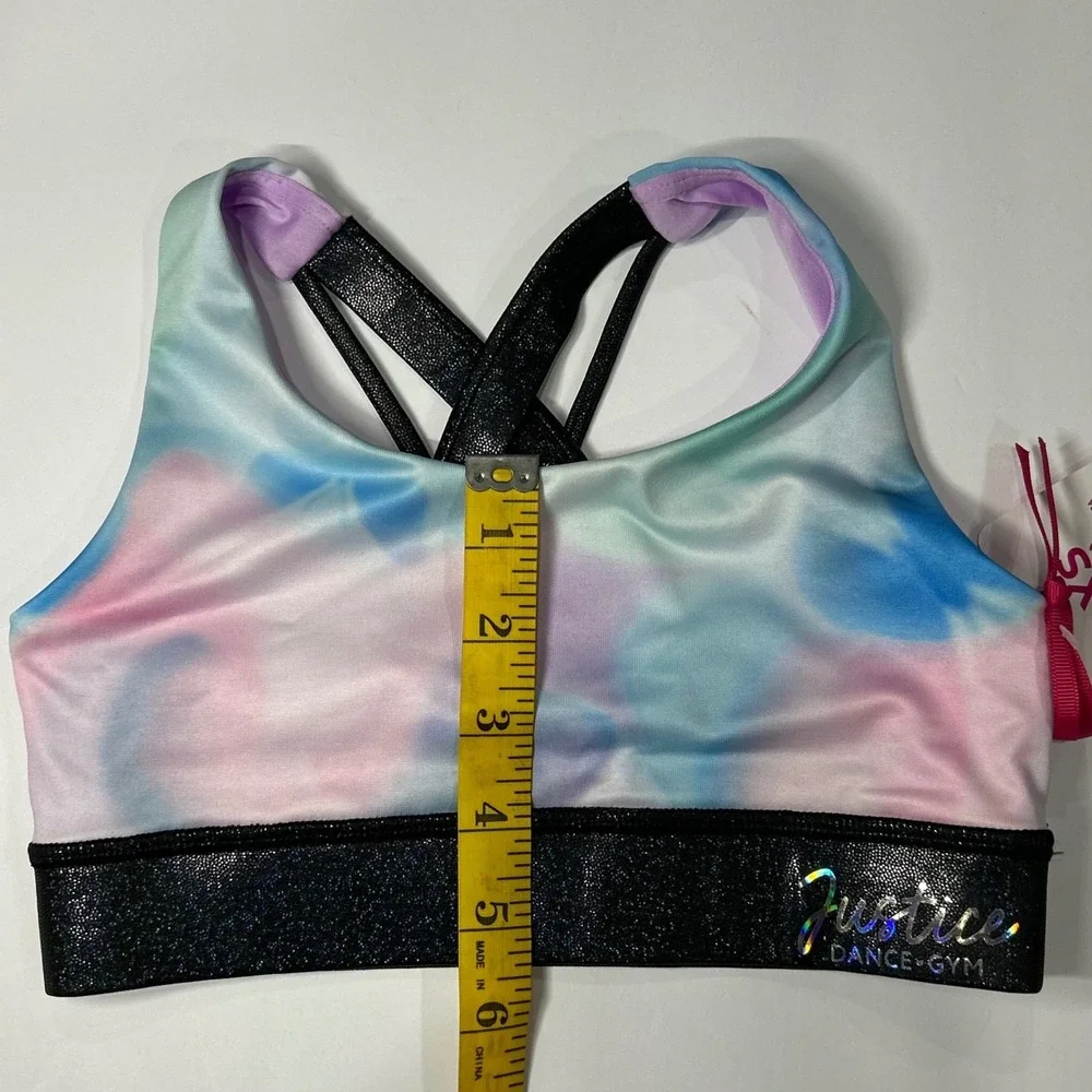 Justice Girls Butterfly Cloud Dye Sports Bra Purple XS 5/6 Dance Gym New
